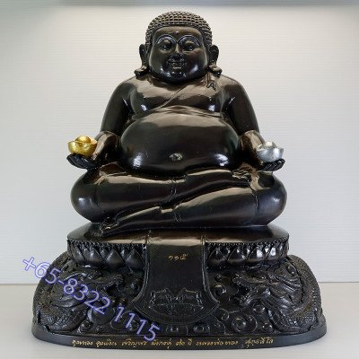 编号：115龙婆同，贴金善咖财9寸腿铜像，佛历2562，高35cm