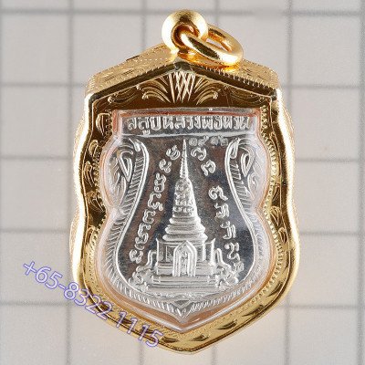 龙婆托银金面佛牌，2558大法会，瓦昌海，G-Pra 认证，意大利金壳