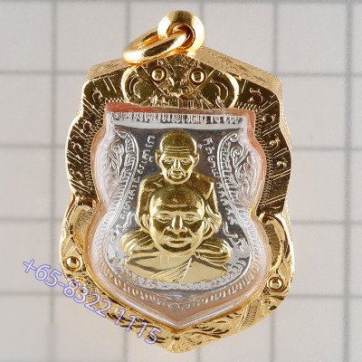 龙婆托银金面佛牌，2558大法会，瓦昌海，G-Pra 认证，意大利金壳