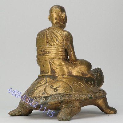 龙莆 刘 87 岁 佛历2532 招财y 龟 金身 16cm Wat RaiTangThong